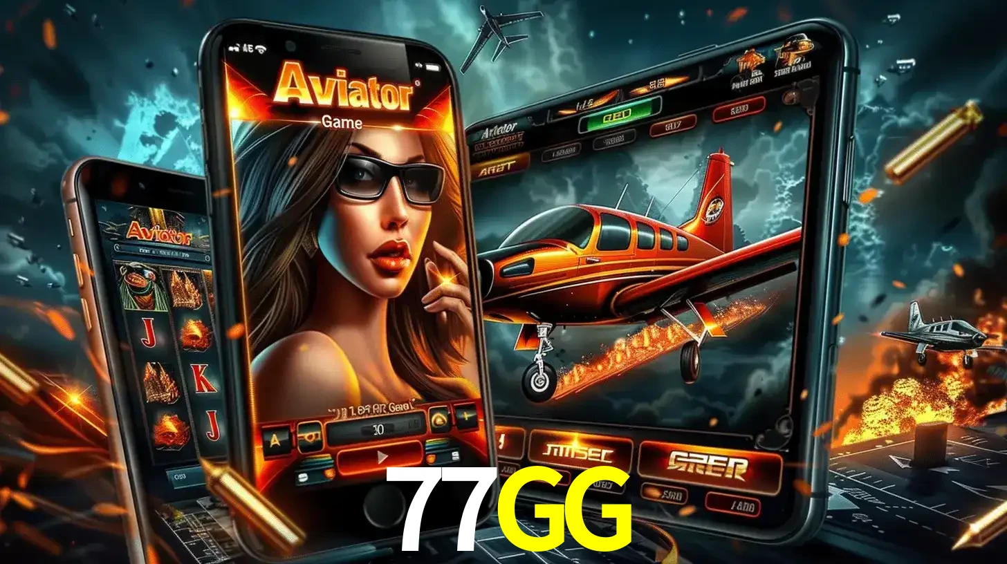 O popular jogo de apostas Aviator exibido em vários celulares e tablets, mostrando a interface emocionante e a ação de voo disponíveis para jogar agora no 77GG.