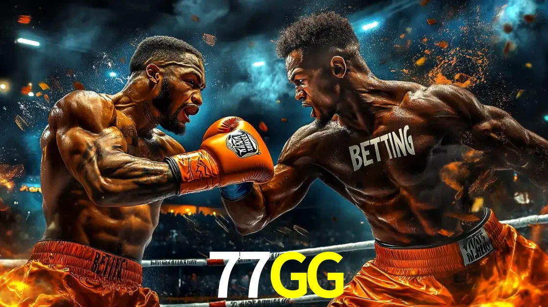 Dois boxeadores em uma luta intensa e explosiva, representando a adrenalina e as oportunidades de apostas em esportes de combate disponíveis na plataforma 77GG.