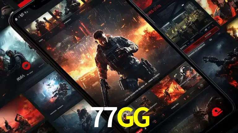 Tela de um celular exibindo uma galeria de jogos de tiro com temática militar, mostrando a variedade de e-sports disponíveis para apostas na plataforma de entretenimento 77GG.