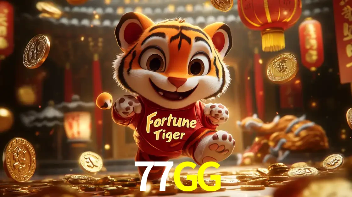 O alegre personagem do Fortune Tiger correndo sobre um caminho de moedas de ouro, simbolizando os grandes prêmios e a diversão do popular jogo de slot do 77GG.