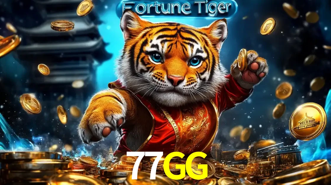 Imagem promocional do jogo de slot Fortune Tiger, com um tigre majestoso em traje tradicional cercado por uma fortuna em moedas de ouro, disponível agora no cassino 77GG.